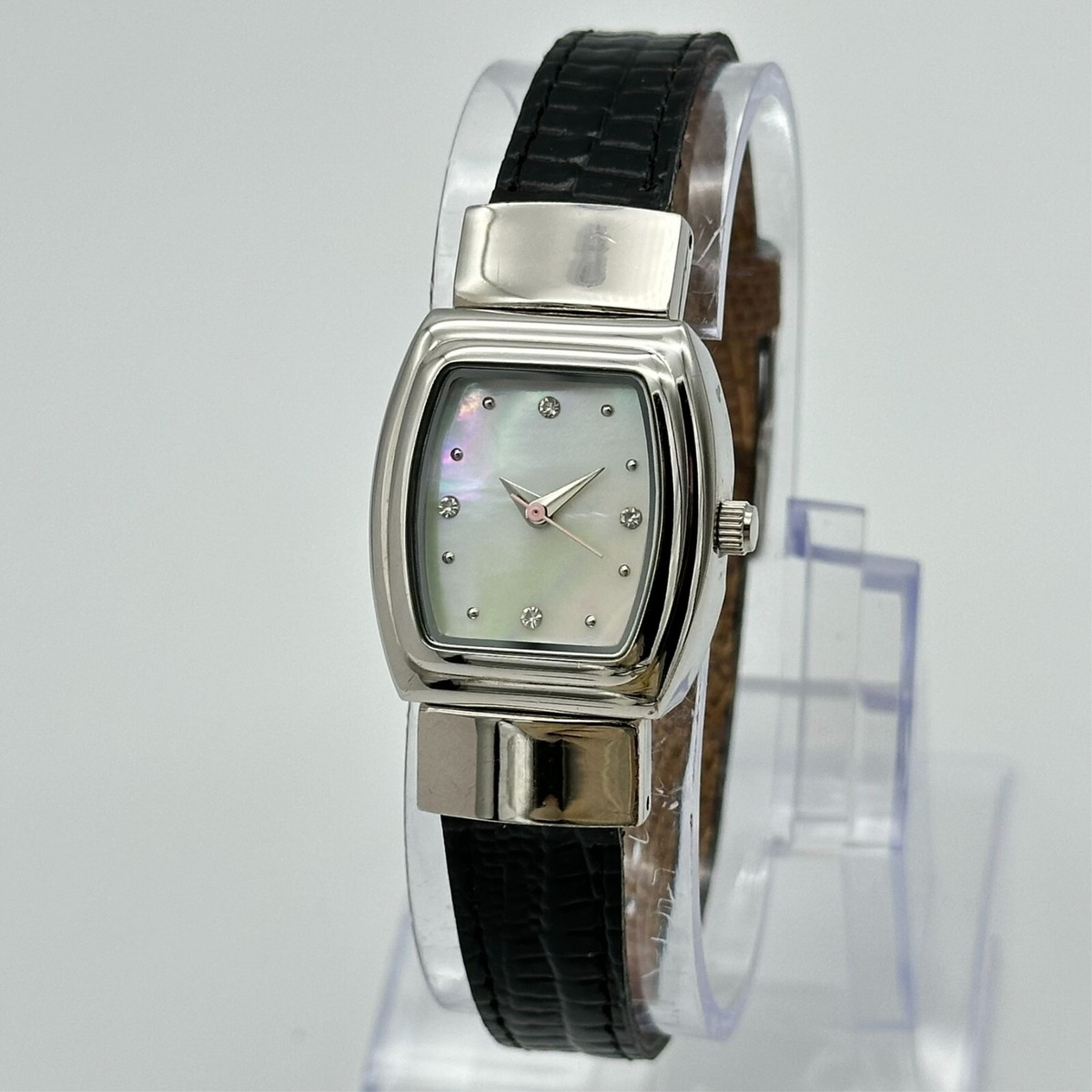 Women's MARY KAY Reversible Black/Brown Leather Silver Tone Watch