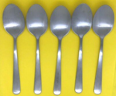 SET OF 5 SABATIER SATIN STAINLESS FLATWARE PLAIN TIP CURVES UP TEASPOONS 6-3/8''
