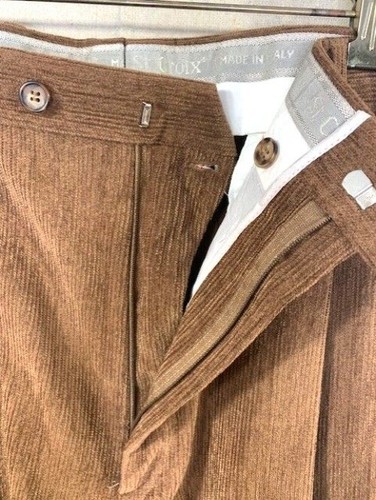 St. Croix Men's Brown Wool Blend Ribbed Double Pleated Trousers Size 38x33 Made - Picture 4 of 9