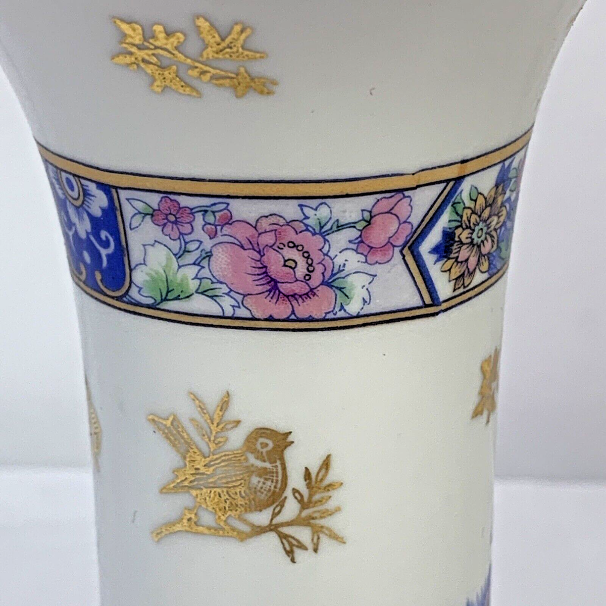 【CZECHOSLOVAKALEAD 】花瓶 Rare VTG Porcelain Vase Czechoslovakia Gilted Floral Birds