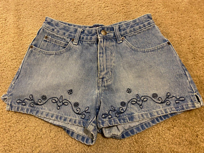 Vintage y2k Angels denim embroidery floral blue jean shorts size 3