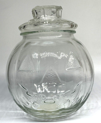 Halloween Jack O Lantern Jar with Lid Glass Pumpkin Candy 6.5 