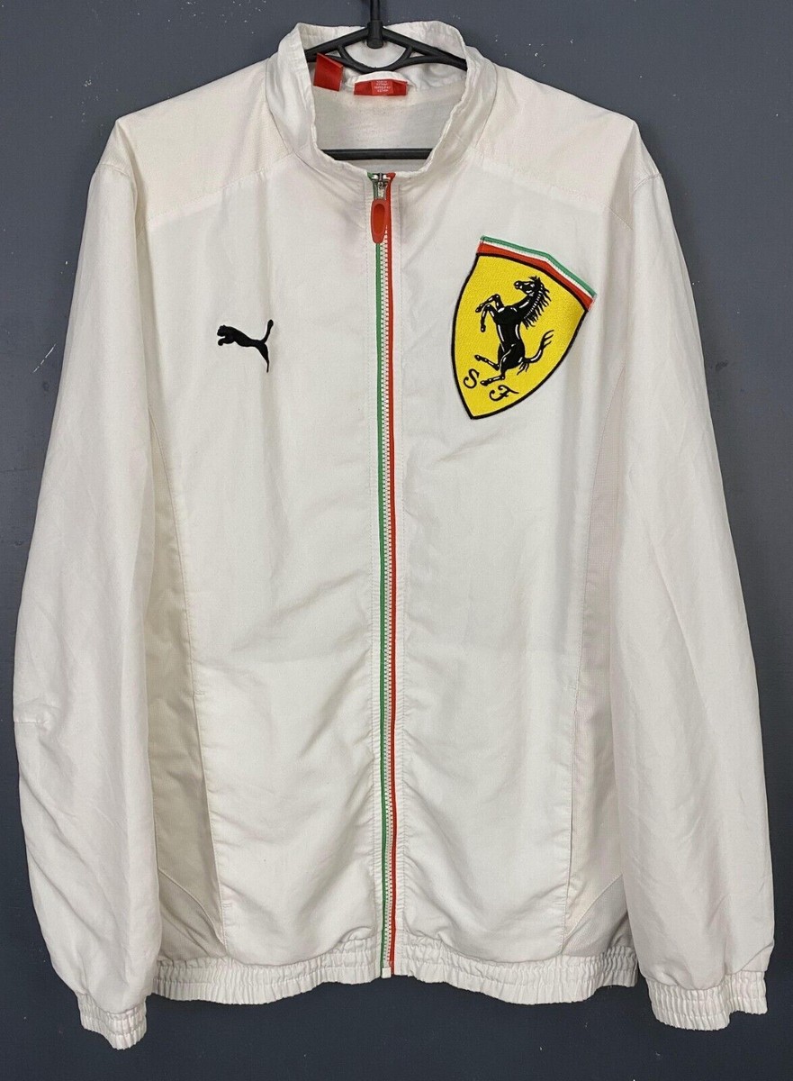 RARE PUMA MEN'S TEAM FERRARI SCUDERIA JACKET BIKER RACING WHITE