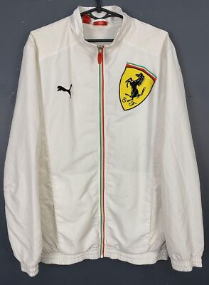 RARE PUMA MEN'S TEAM FERRARI SCUDERIA JACKET BIKER RACING WHITE