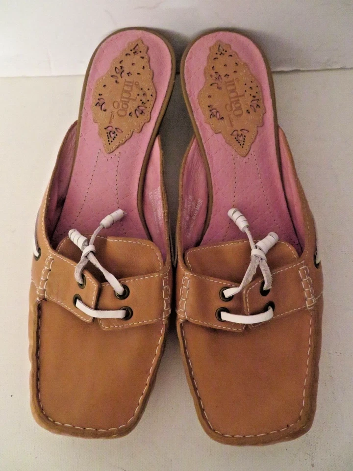 Indigo by Clarks Talla 8.5B Cuero Mules Tacones Sandalias Zapatos Deslizables Sin Cordones Nuevo Foto 2 de 4