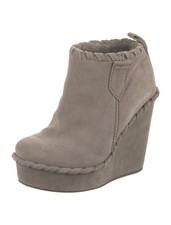 Pedro Garcia Gray Suede Platform Wedge Ankle Boots Real Shearling Size 39.5 7.5