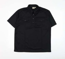 C.S Athletic Mens Black Polyester Blend Polo Size L Collared Button