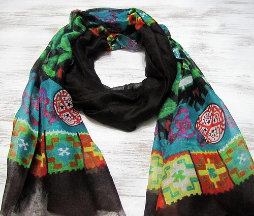 Ethnic pattern colorful voile fabric wrap shawl / boho style shawl -1 qty - Picture 4 of 6