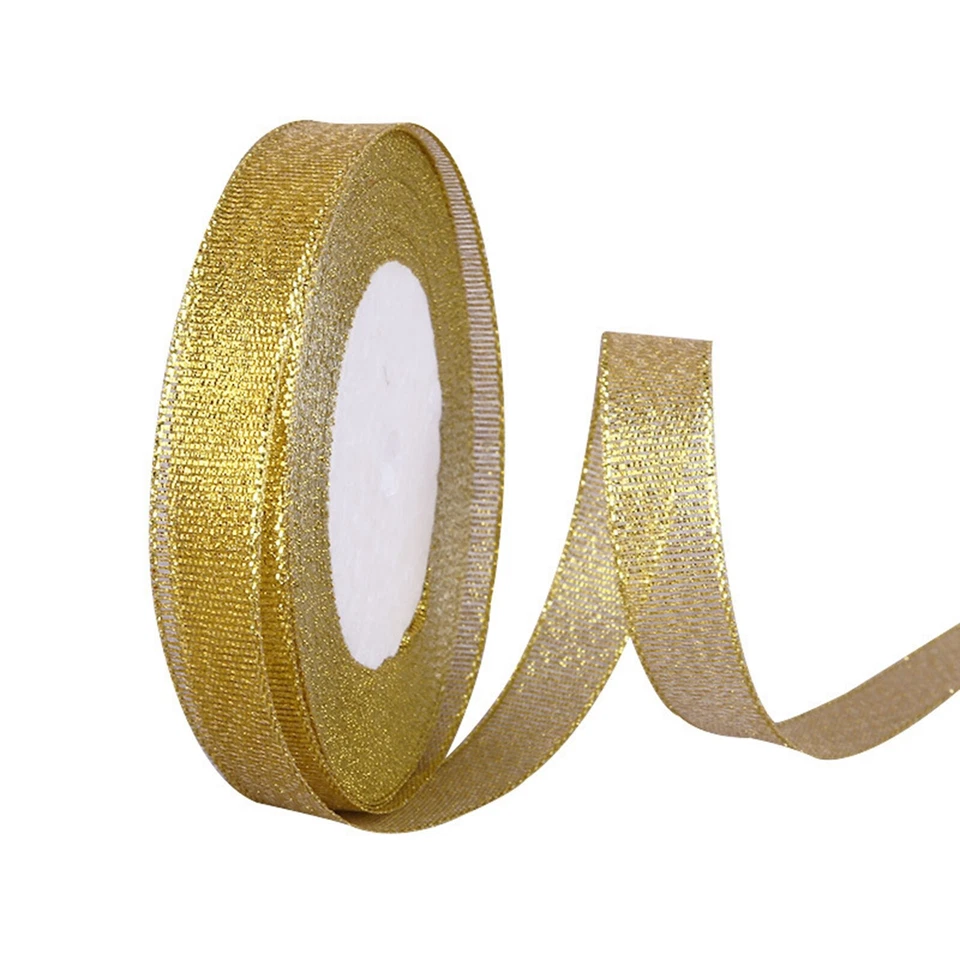 25 Yards Silver Gold Metallic Ribbon 1/4"-3/4" Wedding Christmas Gift Wrap Craft - Image 4 of 4
