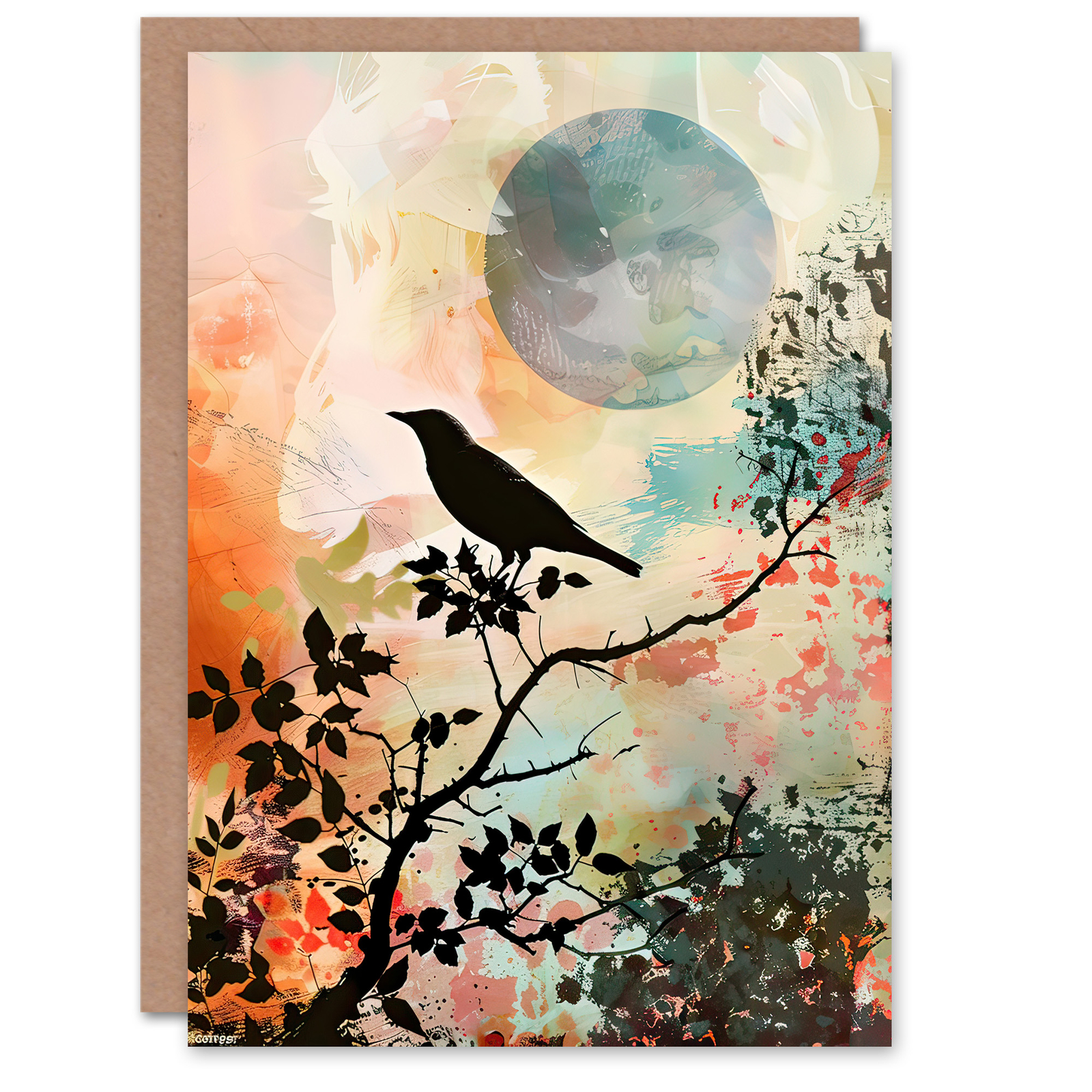Greeting Card Bird in Tree Sunset Artwork Calm Peaceful Nature Blank Birthday