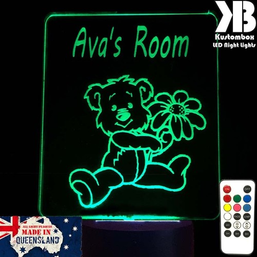 Teddy Bear Personalised Name 3d Led Night Light Colour Changing Room Lamp - Picture 6 of 9