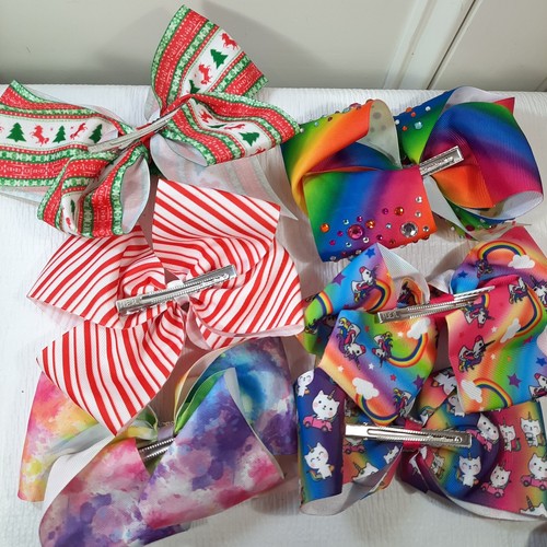 JoJo Siwa bow set of 6 Christmas tie dye cats mermaid unicorns rainbow barrettes - Picture 8 of 8
