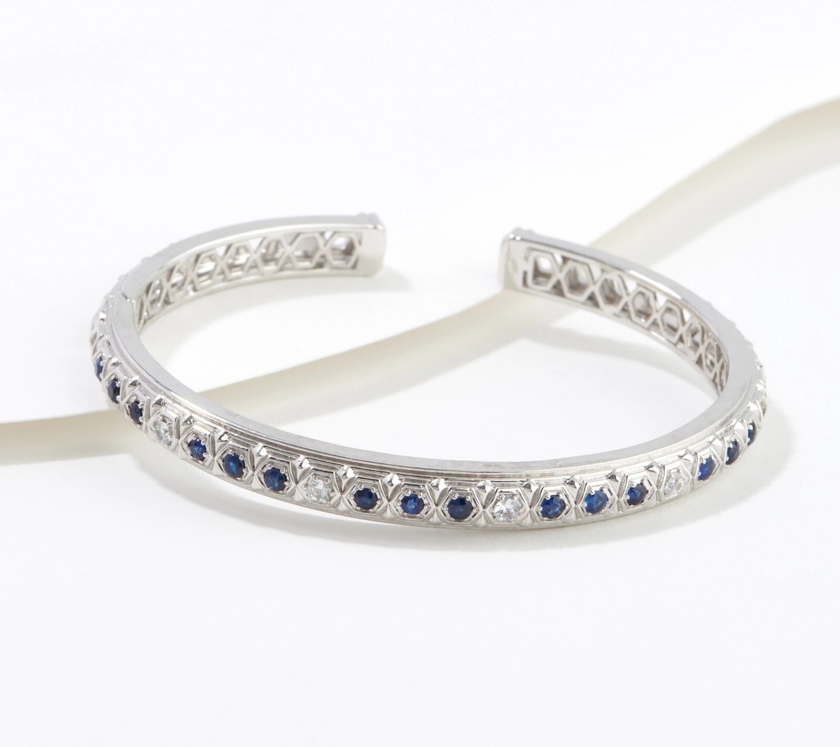 Judith Ripka Sterling Silver Avery Gemstone Hinged Cuff Bracelet for Women