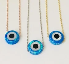 925 Sterling Silver Rose Gold Opal Evil Eye Necklace Greek Mati Turkish Nazar