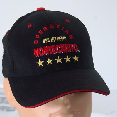2003 USS Intrepid Operation Montecristo Black Red Gold Flexfit Fitted Hat Navy