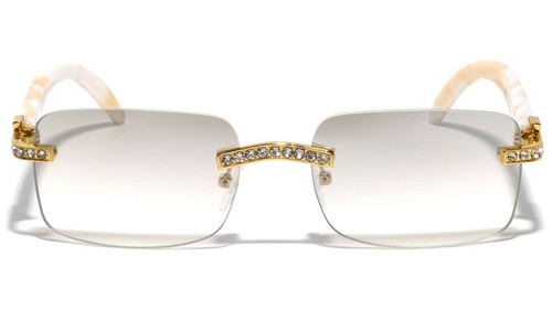 Herren rechteckiges Gestell klare Linse Designer randlose Brille Strass Brille - Bild 6 von 8