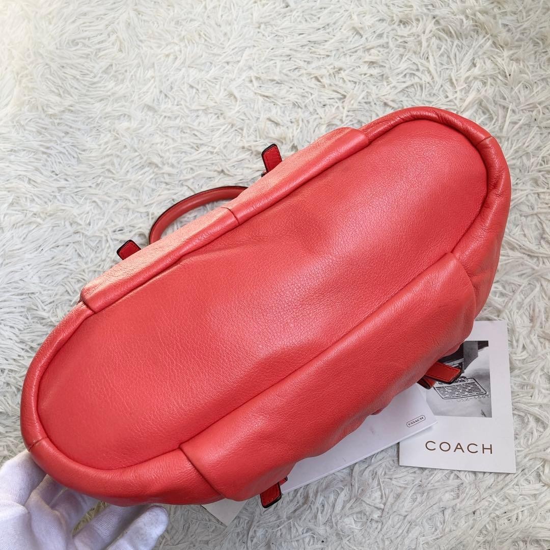 COACH Tote bag Red Leather 2way Shoulder bag Zip Old Vintage From Japan thumbnail 5