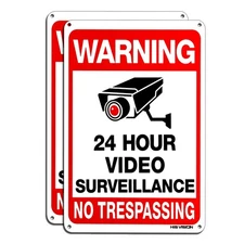 Video Surveillance Sign 2-Pack, No Trespassing Metal Reflective Warning Sign,...