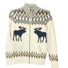 Abercrombie Fitch Sweater Youth Size 13/14 Moose Cardigan Mock Neck Oatmeal