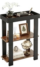 Rustic Narrow Side Table with Storage | 3-Tier Slim Nightstand for Small Spaces