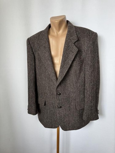 Men Harris Tweed Blazer Brown Wool XL
