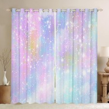 Feelyou Girls Glitter Darkening Dreapes Kawaii Galaxy Pastel Kids Curtains For