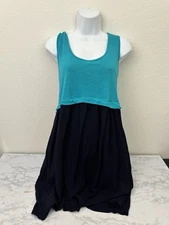 Cynthia Rowley Tank Dress Womens XL Teal Black Colorblock Sleeveless Pullover E2