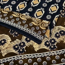 Vintage Brown Black Saree Printed Pure Cotton Sari Craft Fabric 5Yd Sewing