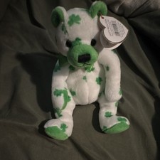 Ty Beanie Babies Clover Bear White with Green Shamrocks 2001