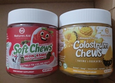 NATURES AID Soft Chews. Strawberry Iron & Pineapple Colostrum. 60 Chews Each