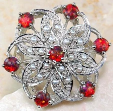 3CT Red Fire Opal 925 Solid Sterling Silver Art Deco Ring Sz 6,7,8 US6
