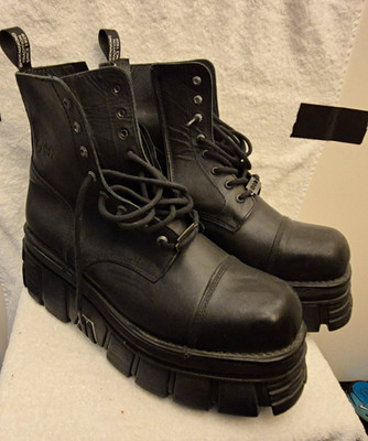 New Rock Herren Gothic Plateau Schnürstiefel Leder schwarz Profilsohle EU 48 NEU