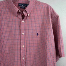 Ralph Lauren Blake Shirt Mens XL Red Blue Pony Cotton Short Sleeve Button Up