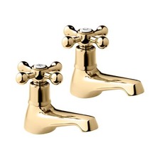 Deva Tudor Traditional Basin Taps Pair - Gold Bathroom Taps