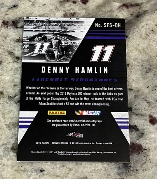 2016 Panini Torque Silhouettes Firesuit Signatures /35 Denny Hamlin #SFS-DH Auto - Image 2 of 2