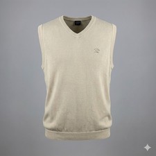 Paul Shark Sweater Vest Mens XL Beige Knitted 100 Cotton V Neck Made In Italy