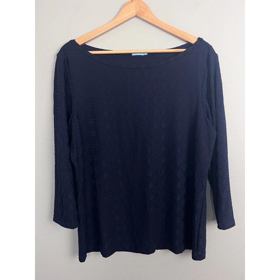 Top de tela J McLaughlin XL Catalina para mujer azul marino texturizado geométrico preppy clásico Foto 2 de 4