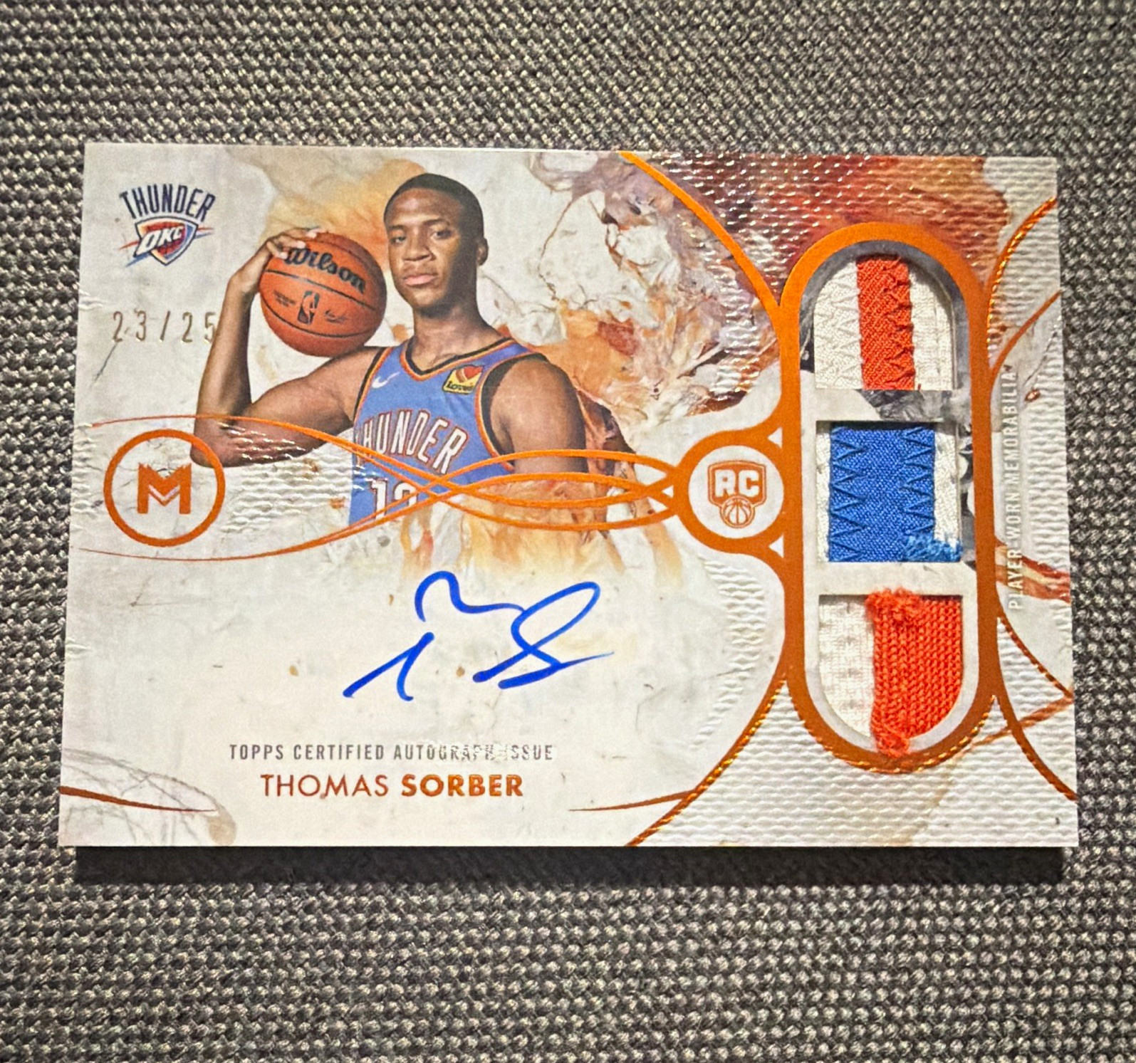 Topps 2026 Motif Thomas Sorber Thunder RTRA-TS RC Auto Triple Relic /25