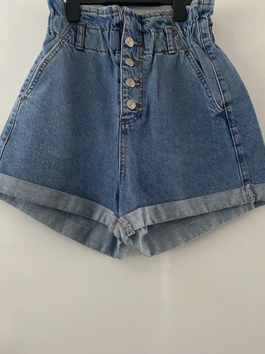 Topshop Paperbag Denim Shorts size 8 & Zara White with Black Trim Top New size M - Picture 6 of 8