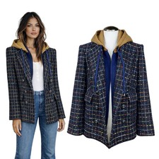  698 VERONICA BEARD Rumer Dickey Checked Blazer Jacket Sz 2 Blue