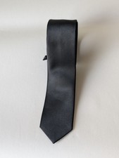 Vesuvio Napoli Italy Slim Skinny Black Satin Tie Size 57.5" Long
