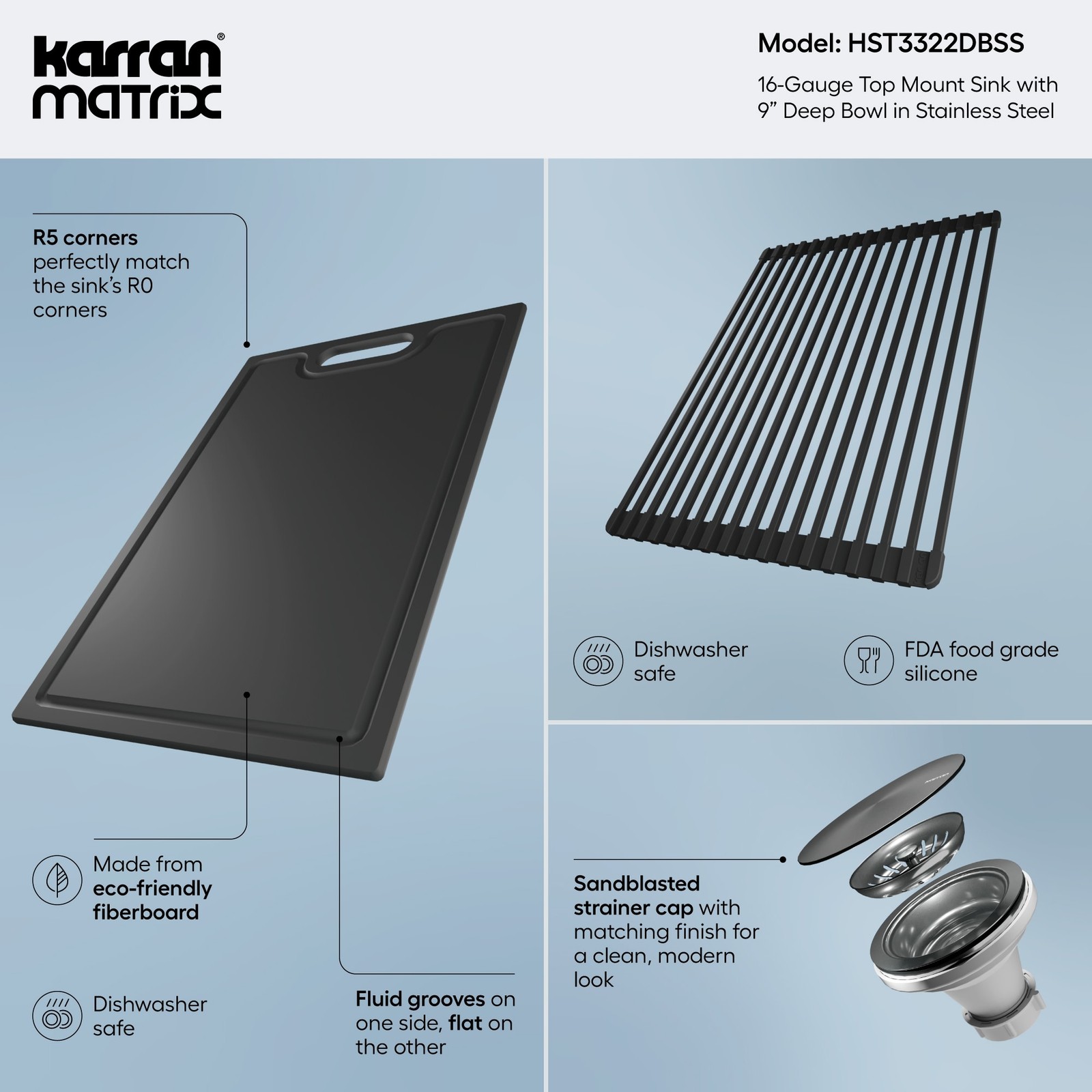 Karran USA HST3322DB Matrix 33" Drop In Double Basin Stainless - Stainless Steel