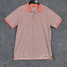 Izod Mens XL Salmon Navy White Striped S/S Collared 100% Cotton Polo Shirt