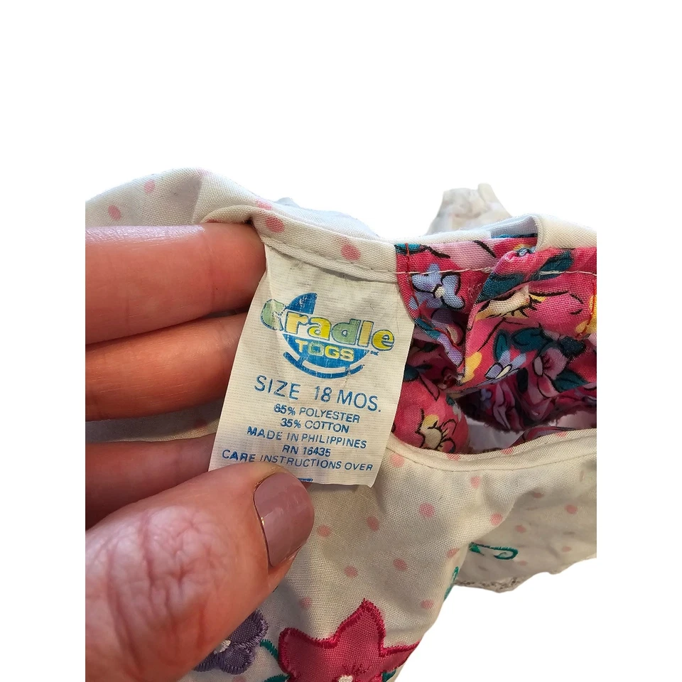 Vintage 1990s Cradle Togs Baby Girls Sz 18M Long Sleeve Pink Floral Dress Lace - Image 4 of 4