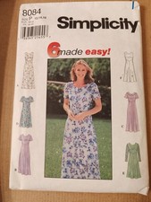 Vintage 1998 Simplicity Pattern 8084 Misses Dresses Sizes 12, 14, 16
