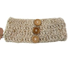 Handcrafted Beige Knit Headband With Wooden Buttons Cozy  Stylish Accessory NWT