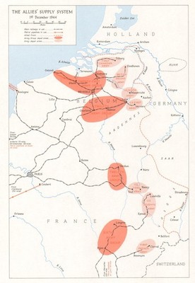 Versorgungssystem der Alliierten 1. Dezember 1944. Belgien Frankreich. Logistikdepots 1968 Karte