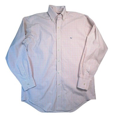 Vineyard Vines Mens Small Whale Shirt Orange Blue Check Button Down Cotton LS