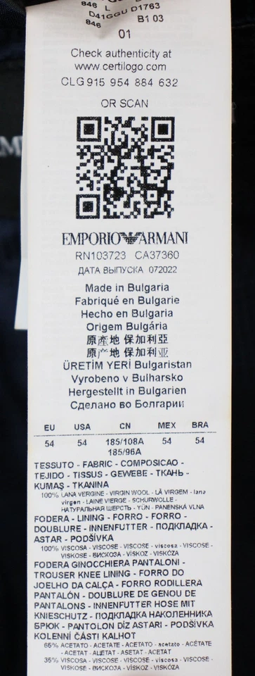 Traje Emporio Armani 44 L (54 EU) Hombre Púrpura Cuadros Lana Línea G 2 Piezas Nuevo Foto 4 de 4