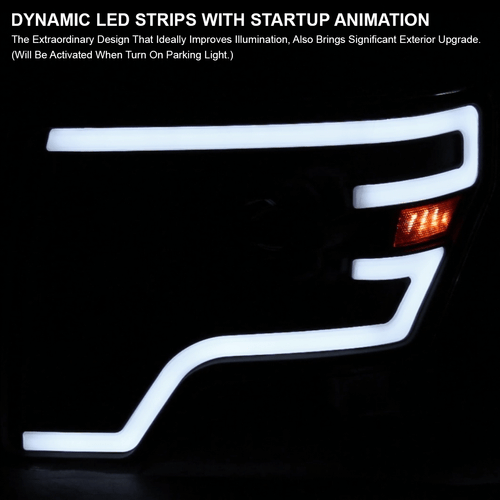 Black Fits 2009-2014 Ford F150 Projector Headlights Sequential LED Signal Tube - Picture 9 of 13